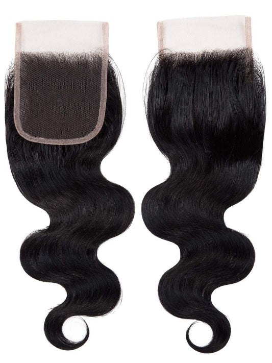 5x5 HD CLOSURE hairpiece one photo of lace one photo highlighting Bodywave hair on closure